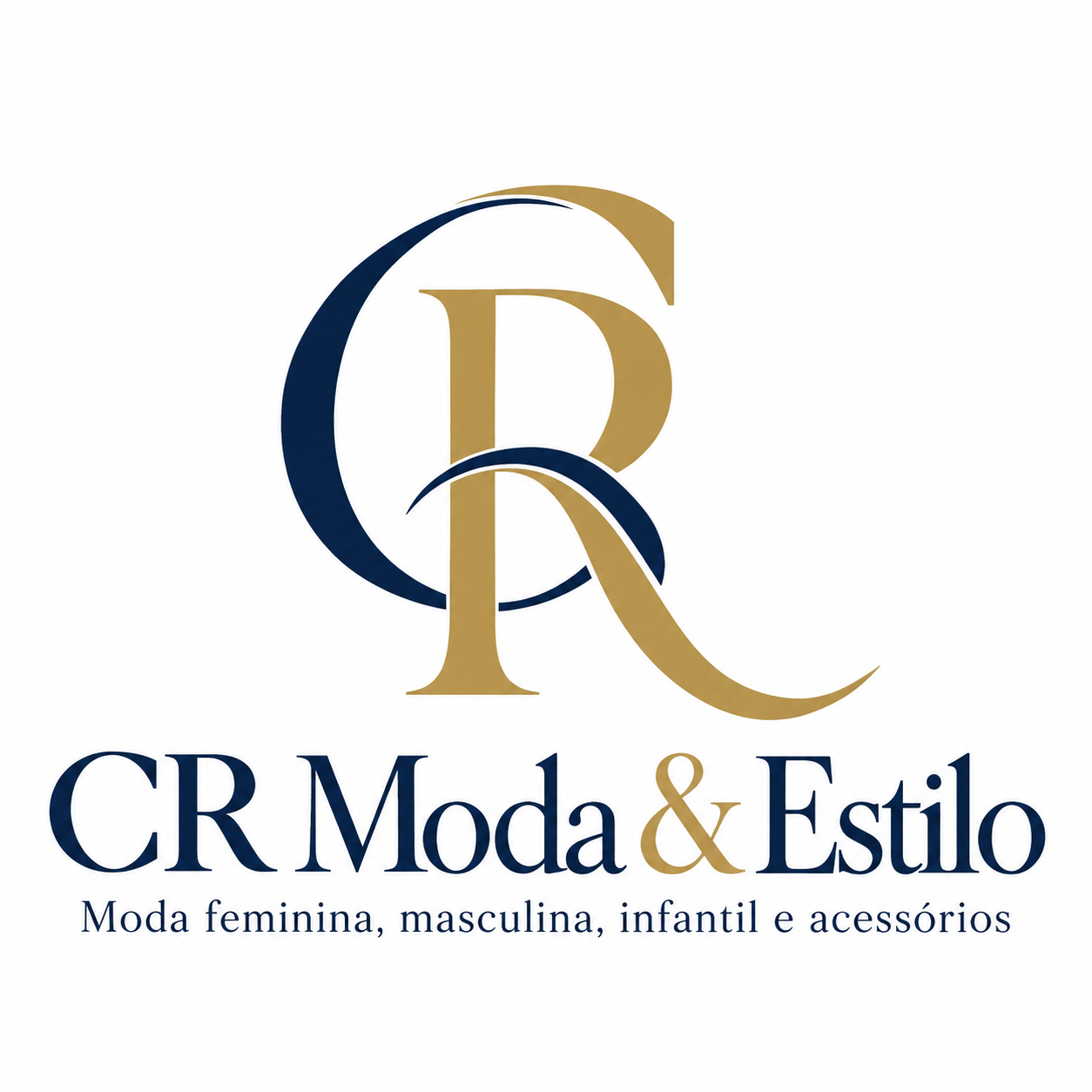 Logo CR Moda & Estilo em azul-marinho e dourado